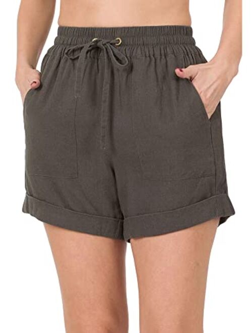 KOGMO Womens Lightweight Linen Shorts with Drawstring (10 Colors)