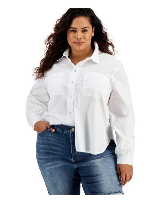 And Now This Women's Trendy Plus Size Cotton Poplin Shirt