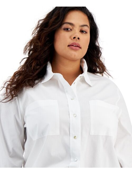And Now This Women's Trendy Plus Size Cotton Poplin Shirt
