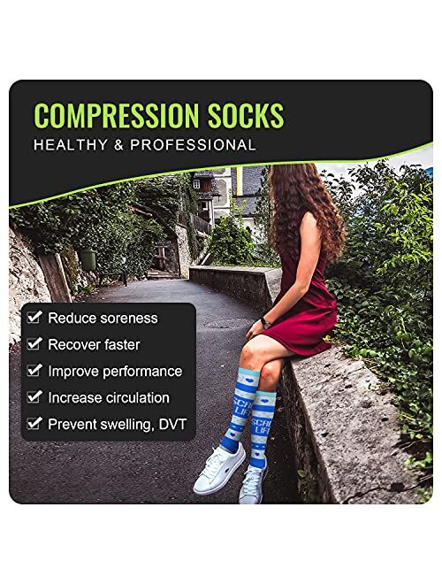 HLTPRO Women's & Men's Compression Socks for Nurse, Medical, Running 6 Pairs 20-30 mmHg Compression Stockings