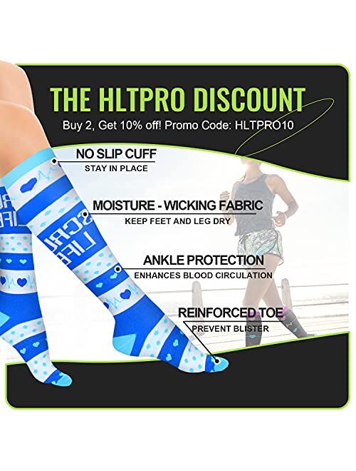 HLTPRO Women's & Men's Compression Socks for Nurse, Medical, Running 6 Pairs 20-30 mmHg Compression Stockings