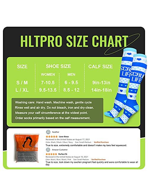 HLTPRO Women's & Men's Compression Socks for Nurse, Medical, Running 6 Pairs 20-30 mmHg Compression Stockings