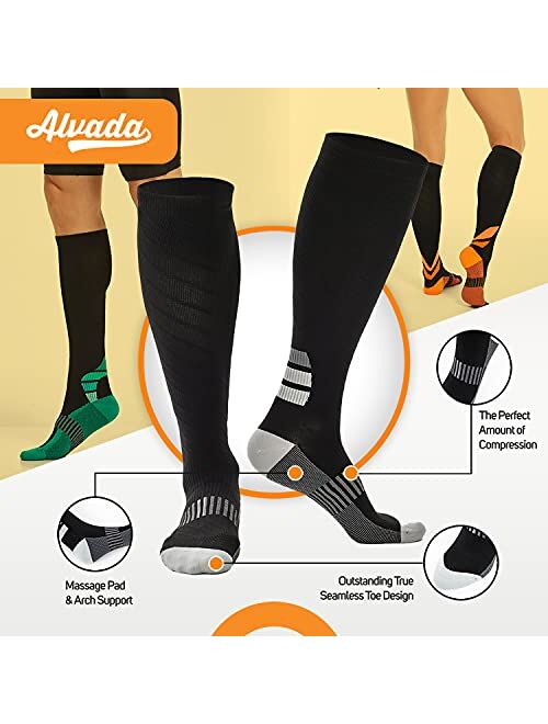 Alvada Women & Men Compression Socks For Nurse, Madical with Foot Massage Pad and Arch Support