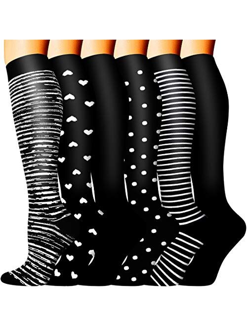 Coolover Copper Medical Compression Socks for Nursing, Running, Athletic,Travel - Women and Men Circulation(6 Pairs)