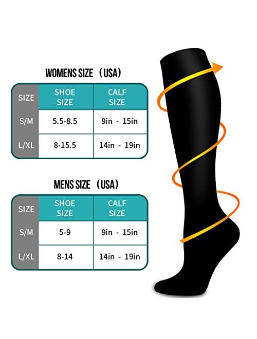 Coolover Copper Medical Compression Socks for Nursing, Running, Athletic,Travel - Women and Men Circulation(6 Pairs)