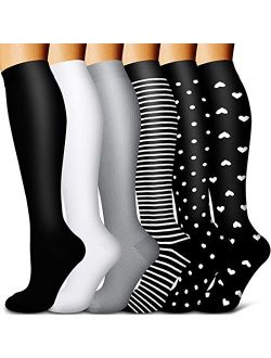 Blueenjoy Copper Compression Socks For Nursing, Running, Hiking, Recovery & Flight Socks - Women & Men Circulation(6 pairs)