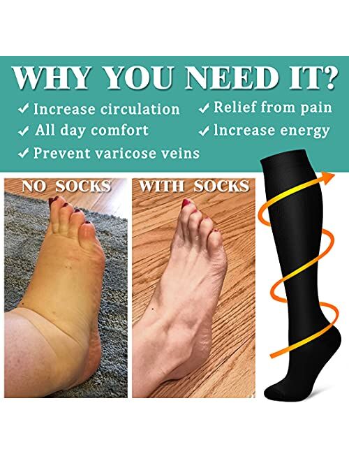 Laite Hebe Medical Compression Sock Best for Nursing, Running, Athletic Sports -Women and Men Circulation (3 Pairs)
