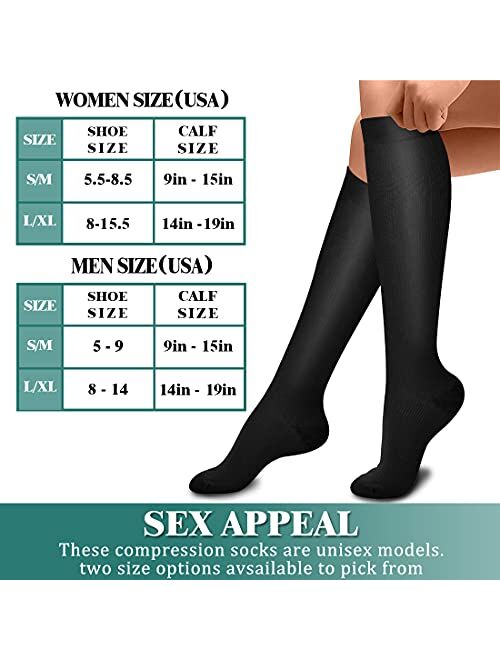 Laite Hebe Medical Compression Sock Best for Nursing, Running, Athletic Sports -Women and Men Circulation (3 Pairs)
