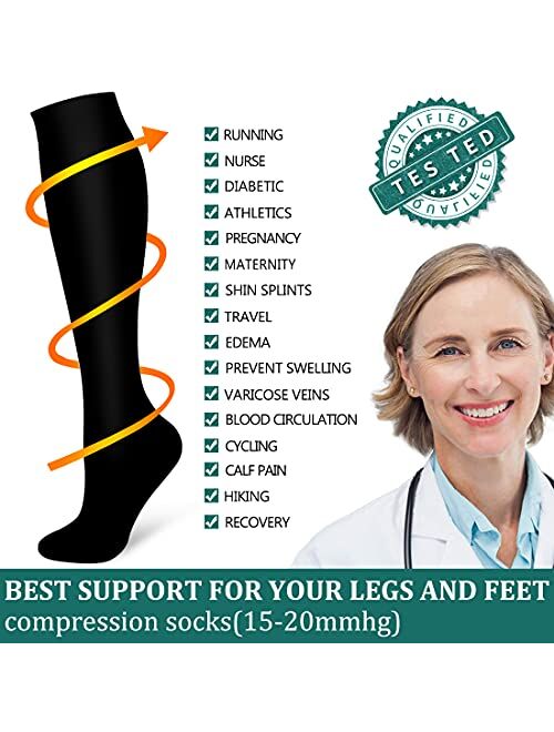 Laite Hebe Medical Compression Sock Best for Nursing, Running, Athletic Sports -Women and Men Circulation (3 Pairs)