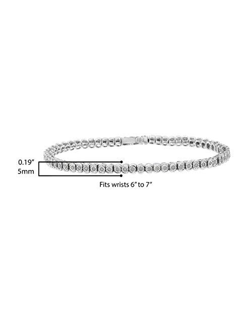 Original Classics .925 Sterling Silver ½ Cttw Miracle-Set Diamond Round Half Bezel 7” Tennis Bracelet (I-J Color, I2-I3 Clarity)