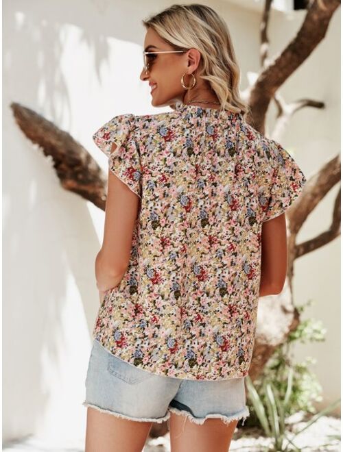 Shein Half Button Allover Floral Blouse