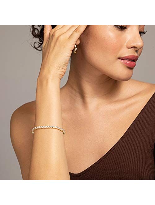 PAVOI 14K Gold Plated Princes Cut Cubic Zirconia Classic Tennis Bracelet | Gold Bracelets for Women | 3mm CZ, Size 6.5-7.5 Inch