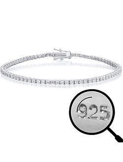 Harlembling Real Solid 925 Sterling Silver 2mm CZ Tennis Bracelet - 6-8.5" Iced Diamond One Row Bracelet - Thin & Great For Classy Everyday Look