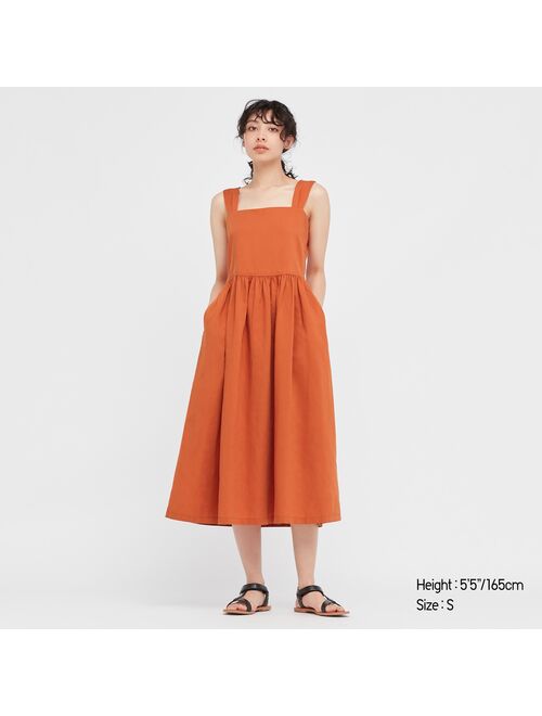 Buy Uniqlo Linen-Blend Shirred Sleeveless Dress online | Topofstyle