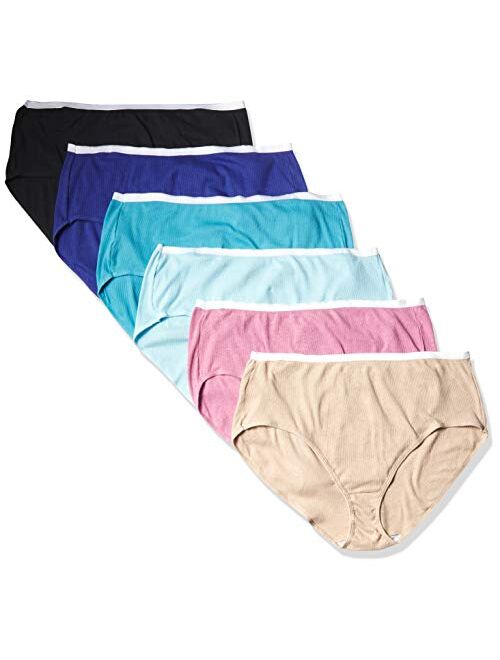 JUST MY SIZE Women's Plus Size Ribbed Cotton Briefs 6-Pack