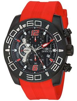 Men's 22810 Pro Diver Stainless Steel Quartz Watch with Silicone Strap, red, 25