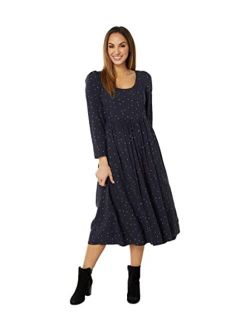 womens Long Sleeve Scoop Easy Midi Dress in Soft Star