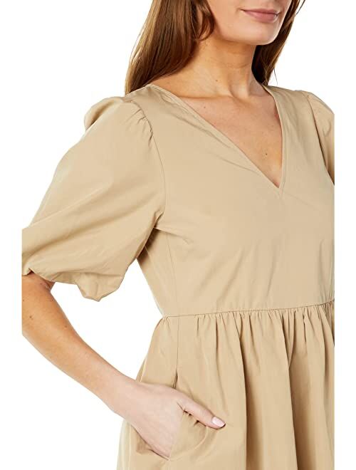 Madewell Short Sleeve Mini V-Neck Puff Sleeve Retro Dress - Solid