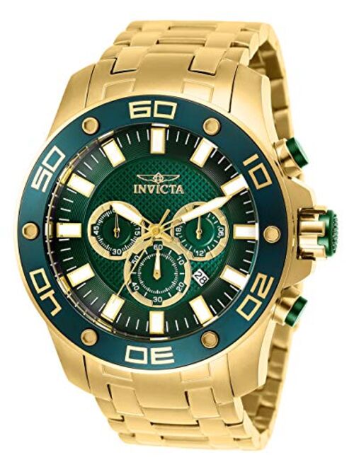 Invicta Men's Pro Diver Quartz Watch with Stainless Steel Strap Green Dial, Silver Dial, Gold, Silver, 26 (Model: 22317, 26077)