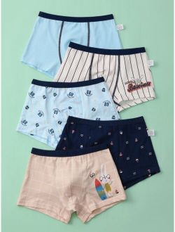 Boys 5pcs Cartoon And Letter Graphic Boxer Brief