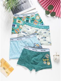 Boys 4pcs Cartoon And Letter Graphic Boxer Brief