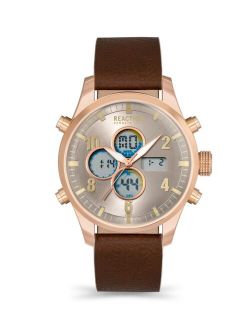 Men's Ana-Digit Brown Synthetic Leather Strap Watch, 46mm