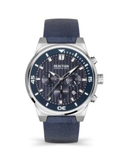 Men's Chrono 3 Eyes Date Blue Synthetic Leather Strap Watch, 47mm
