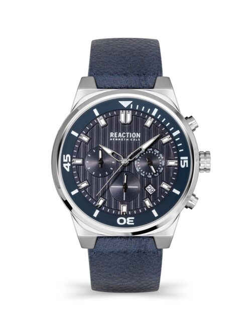 Kenneth Cole Reaction Men's Chrono 3 Eyes Date Blue Synthetic Leather Strap Watch, 47mm