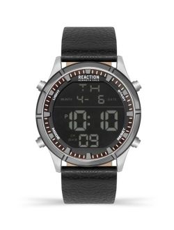 Men's Digital Black Synthetic Leather Strap Watch, 47mm