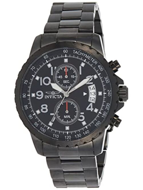 Invicta Men's Specialty 45mm Black Stainless Steel Chronograph Quartz Watch, Black, Gold/Blue (Model: 13785, 13787)