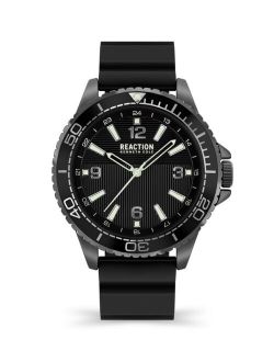 Men's 3 Hands Slim Black Silicon Strap Watch, 46mm