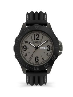 Men's 3 Hands Day-Date Black Silicon Strap Watch, 46mm