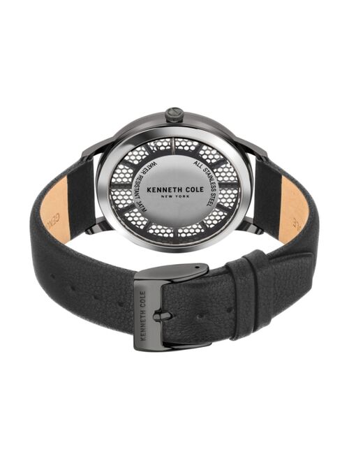 Kenneth Cole New York Men's 3 Hands Black Genuine Leather Strap Watch 44mm