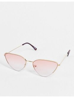 metal cat eye sunglasses in gold with pink lens