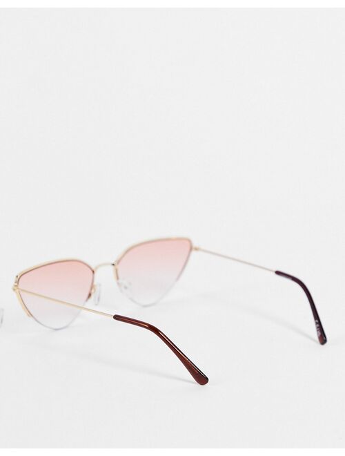 ASOS DESIGN metal cat eye sunglasses in gold with pink lens