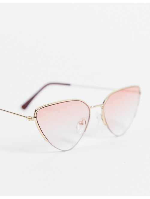 ASOS DESIGN metal cat eye sunglasses in gold with pink lens