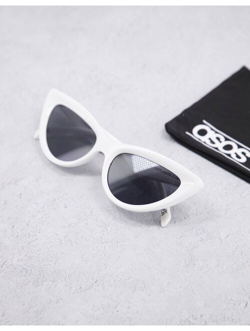 ASOS DESIGN beveled cat eye sunglasses  in shiny white