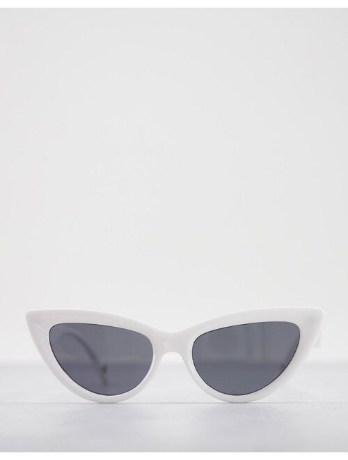 ASOS DESIGN beveled cat eye sunglasses  in shiny white