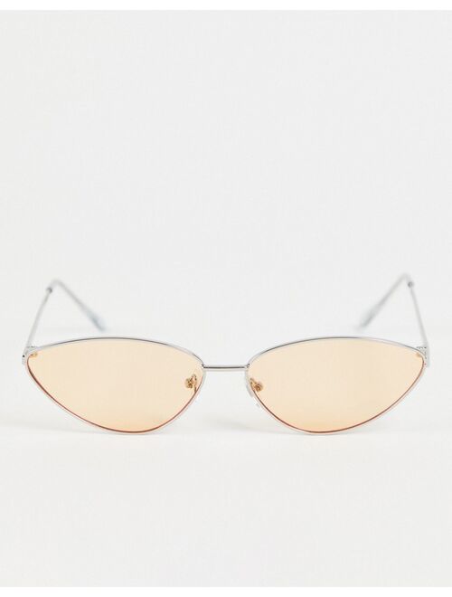 Jeepers Peepers cat eye sunglasses with silver frames and pale orange lens