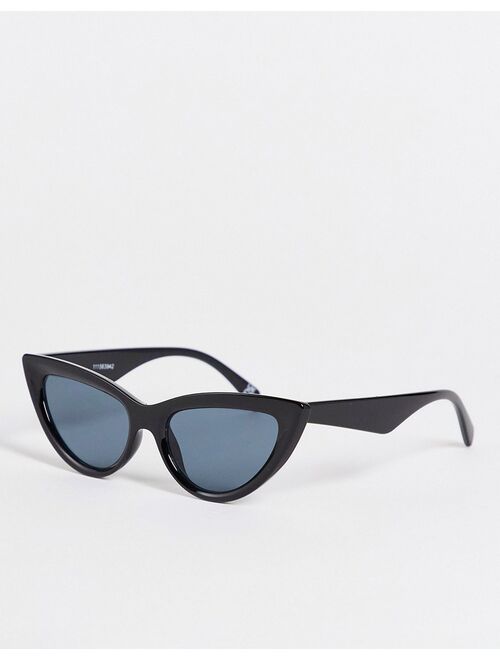 ASOS DESIGN beveled cat eye sunglasses in shiny black