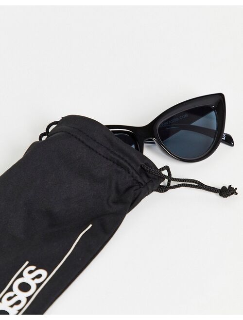 ASOS DESIGN beveled cat eye sunglasses in shiny black