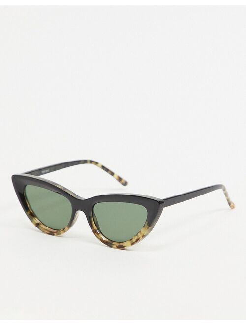 ASOS DESIGN recycled frame cat eye beveled sunglasses in black with tort fade