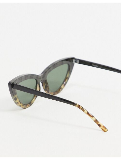 ASOS DESIGN recycled frame cat eye beveled sunglasses in black with tort fade