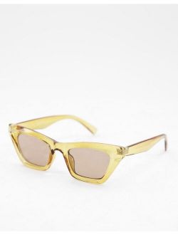 recycled frame crystal brown cat eye sunglasses with tonal lens