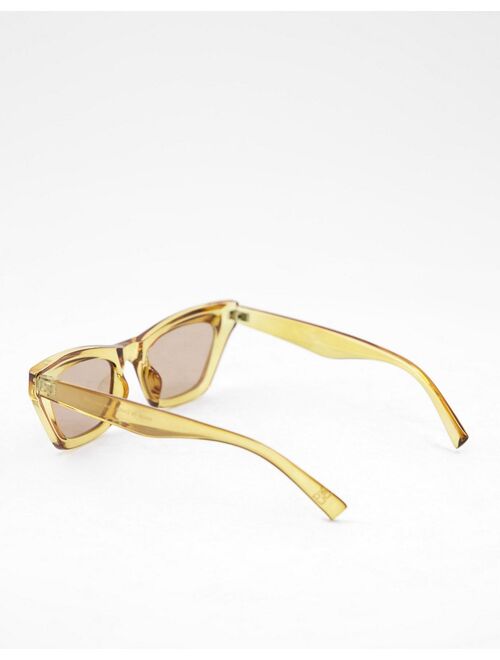 ASOS DESIGN recycled frame crystal brown cat eye sunglasses with tonal lens