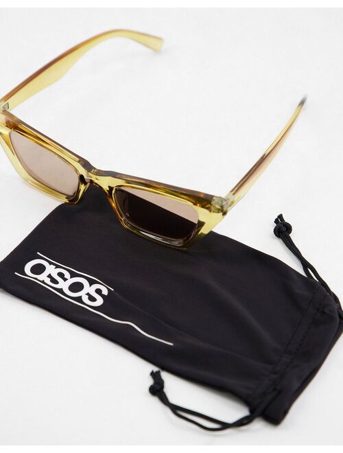 ASOS DESIGN recycled frame crystal brown cat eye sunglasses with tonal lens