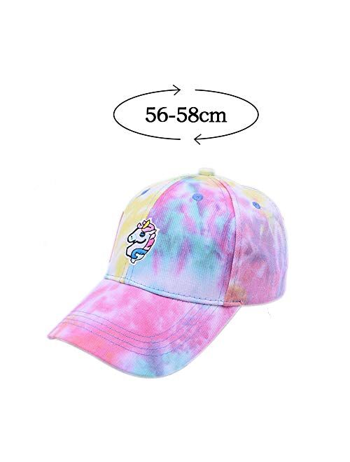 Amoyer Cotton Unicorn Baseball Cap Embroidery Girls Sun Hat Tie-Dye Snapback Kids Adjustable Trucker Hat