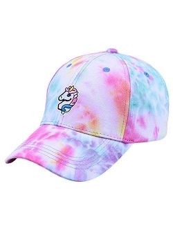 LOCOMO Women Girl Cute Unicorn Pony Baseball Cap Tie Dye Rainbow Color Trucker Hat Brim Cap