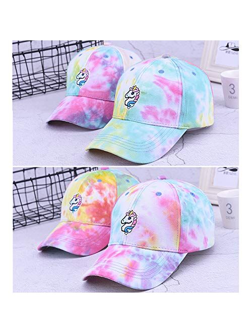 LOCOMO Women Girl Cute Unicorn Pony Baseball Cap Tie Dye Rainbow Color Trucker Hat Brim Cap