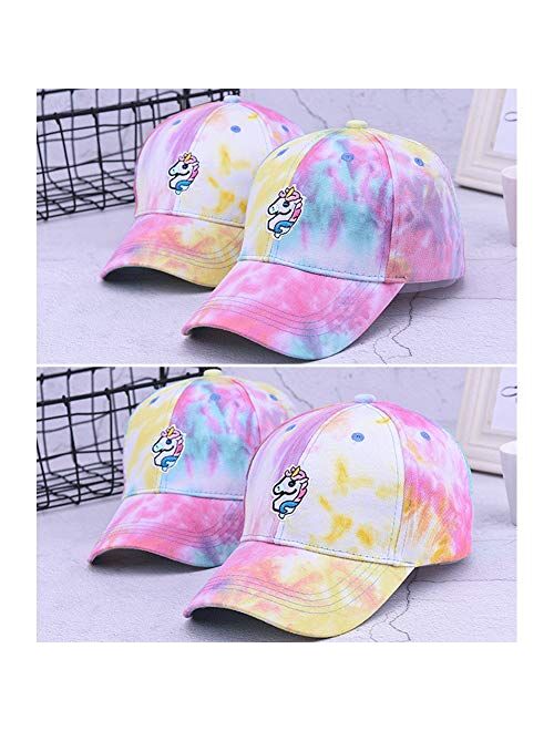 LOCOMO Women Girl Cute Unicorn Pony Baseball Cap Tie Dye Rainbow Color Trucker Hat Brim Cap